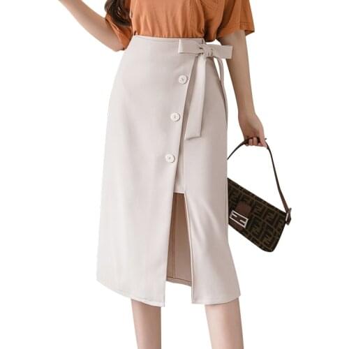 Wrap Skirts Women Sexy High Waist Hip Skirt Mid-Length Skirt Solid Fashion Plus Size Bandage Black Skirt Knee Length Outfit