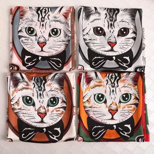 KOI LEAPING woman fashion scarves cat pattern printing 70cmx70cm small square scarf Silk scarf scarves headscarf hot gift