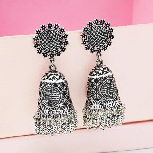Boho Style Women Indian Jhumka Earrings 2019 Gold Sliver Metal Big Bells Dangle Long Tassel Earring Ladies Gypsy Afghan Jewelry