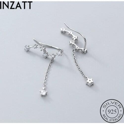 INZATT Real 925 Sterling Silver Zircon Chain Tassel Dangle Drop Earrings For Fashion Women Fine Jewelry Bohemian Accessories