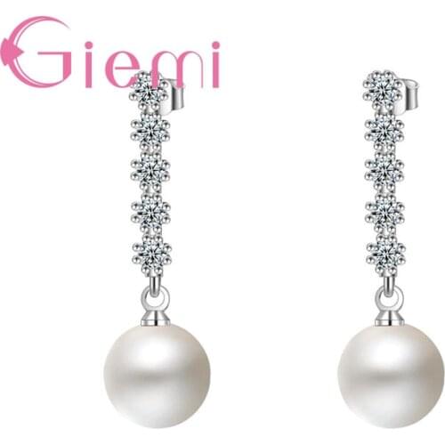 New Arrival Fashionable Solid 925 Sterling Silver Clear Cubic Zirconia White Pearl Drop Earrings For Women Ladies Jewelry Gift