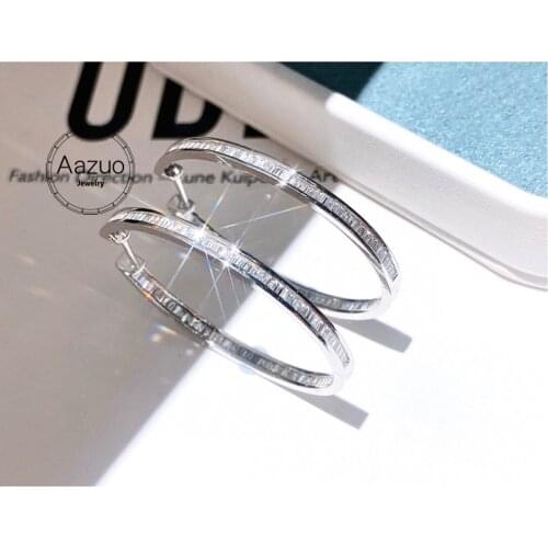 Aazuo 18K Pure Solid White Gold Real Princess Diamonds 1.10ct Big Hook Earrings Gifted For Women Advanced Wedding Party Au750