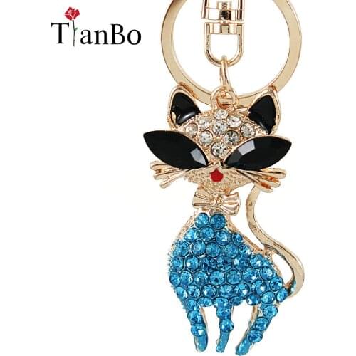 Women bag charm trinket rhinestone animal Cat car key chain keyring bag key fobs holder keychains birthday gift souvenir jewelry