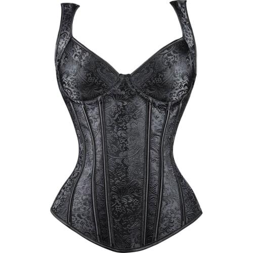 COLDKER Women Steampunk Gothic Corsets Steel Boned Overbust Bustier Waist Cincher Body Shaper Corselet Slim Overbust