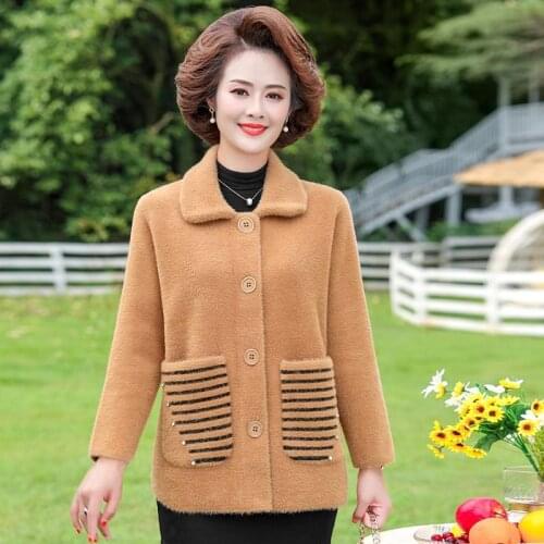 Women Cardigan 2020 New Middle-aged Mother Cashmere Cardigan Jacket Femme Noble Long Sleeve Sweater Plus Size Casual Tops A487