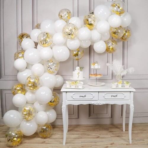 100PCS White Gold Confetti Latex Balloons Wedding Birthday Party Decor Balloon Garland Set Baby Shower Air Globos Supplies