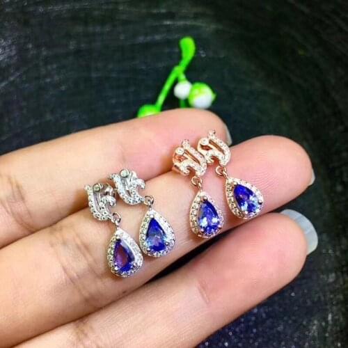 100% Natural and real Tanzanite Earring 925 sterling silver Fine jewelry Wedding Best Gift
