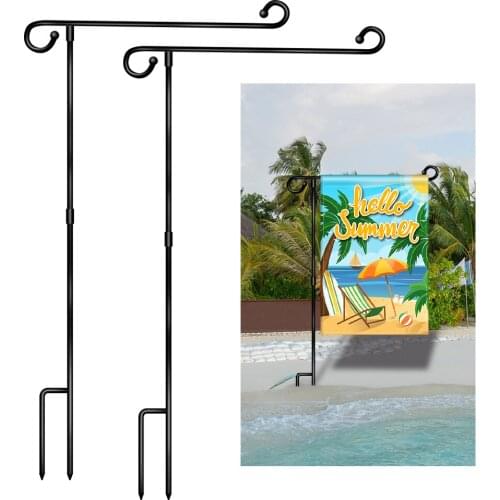2 Pack Garden Flag Stand Banner Flagpole, Black Wrought Iron Yard Garden Flag Pole, with Tiger Clip and Spring Stoppers