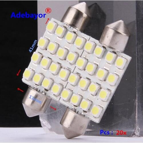 20pcs 41mm 3528 16 SMD LED White Car Dome Festoon Interior Light Bulbs Auto Car Festoon LED Licence Plate Dome Roof Car Light