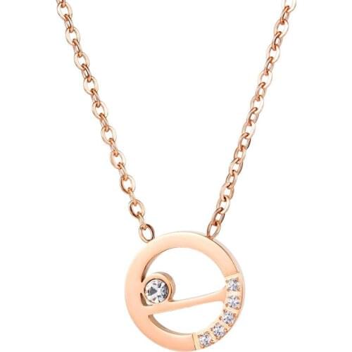 2020 fashion rose gold Hollow round pendant necklaces for women aesthetic Zircon stainless steel jewelry accessories wholesale