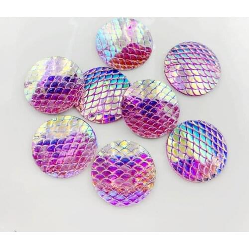 25mm Round&Mermaid scales Rhinestone AB Resin Flatback crystal Wedding decoration Crafts 12pcs -HY891