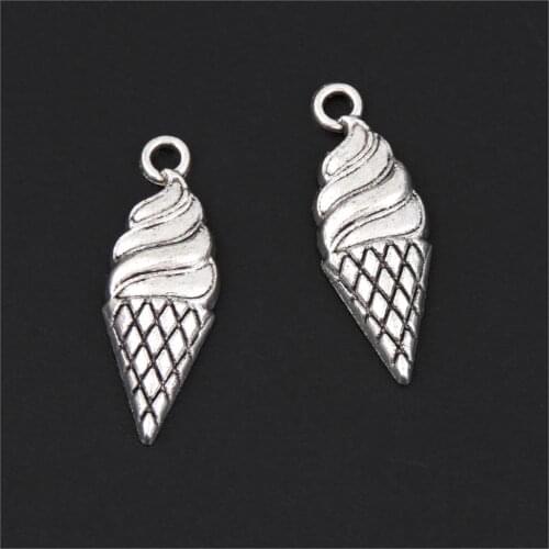 30Pcs Silver Color Ice Cream Charms Making Lovely Sweetie Pendant Necklaces Earrings Handmade Jewelry Supplies 24X9mm A3285