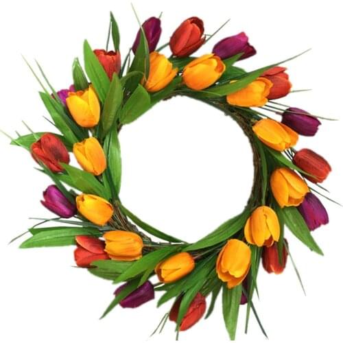 38cm Artificial Three-colour Tulip Garland Home Party Decoration Hanging Ornament Wall Door Lintel Window Decorations Festive