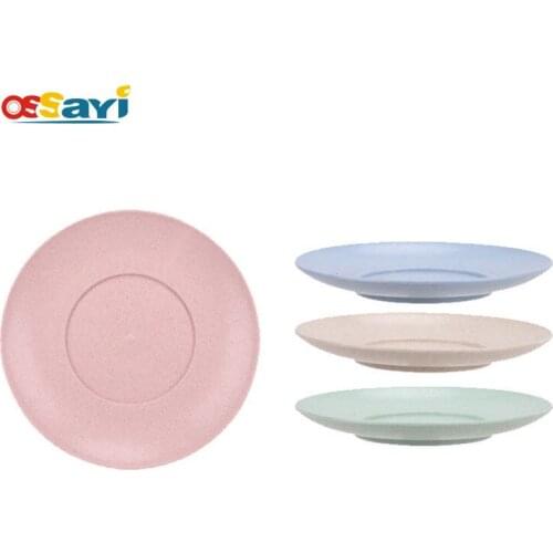4Pcs Biodegradable Wheat Straw Round Plate Dish Set Tableware Dinnerware