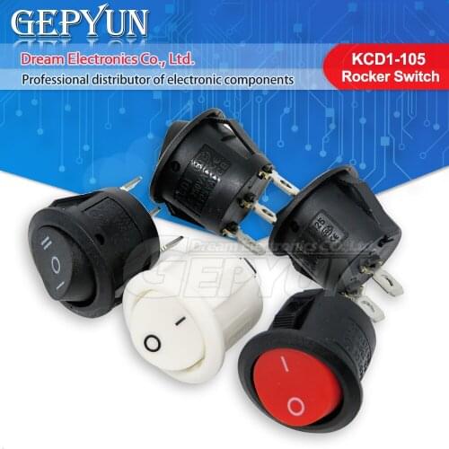5Pcs Round Switch 2Pin 3pin Diameter Switches Black Mini Round Black White Red ON-OFF KCD1-105 Rocker Switch 20mm