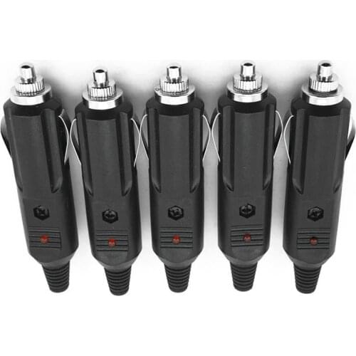 5pcs Kit Set Male Car Cigarette Lighter Plugs Socket W/Fuses 10A 12V-24V Red LED Indicator Connector Replacement 3.62 inch