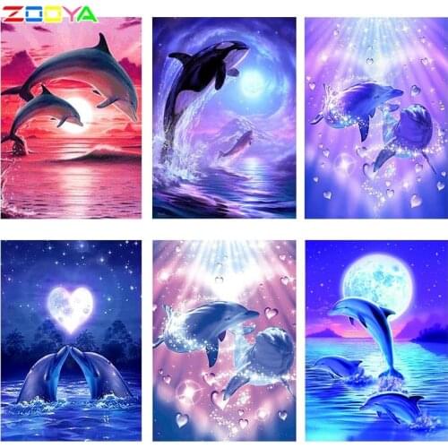 5D Diy New Arrivals Full Drill Dolphin Diamond Embroidery Animal 3D Diamond Painting Mosaic Diamond Photos Animal Romantic 6Jm06