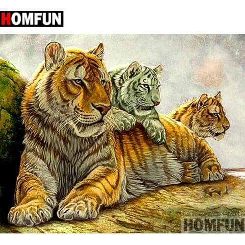 HOMFUN Full Square/Round Drill 5D DIY Diamond Painting "Animal tiger" Embroidery Cross Stitch 5D Home Decor Gift A14414