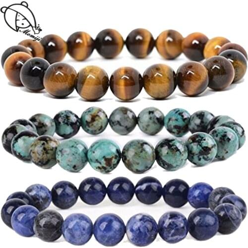 Momiji Natural Stone Beaded Bracelet Jewelry Men Women Handmade Round Goldstone Lava Tigereye Charm Bracelet Bangle Wholesale