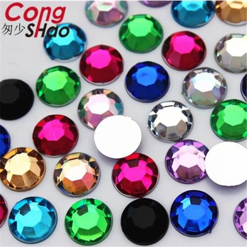 Cong Shao 300pcs 10mm Colorful flatback Round stones and crystals Acrylic Rhinestone applique DIY Wedding Dress Decoration YB688