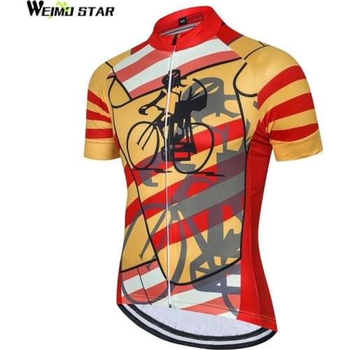 Weimostar men cycling jersey cycling clothing Bicycle Short Sleeves Jersey Mountain Clothing Ropa Ciclismo Yellow Red