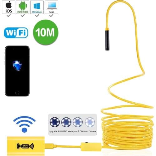 2/5/10M WIFI Endoscope Camera HD 1200P Mini Waterproof Hard Cable Inspection Camera USB Endoscope 8LED Borescope for Android IOS