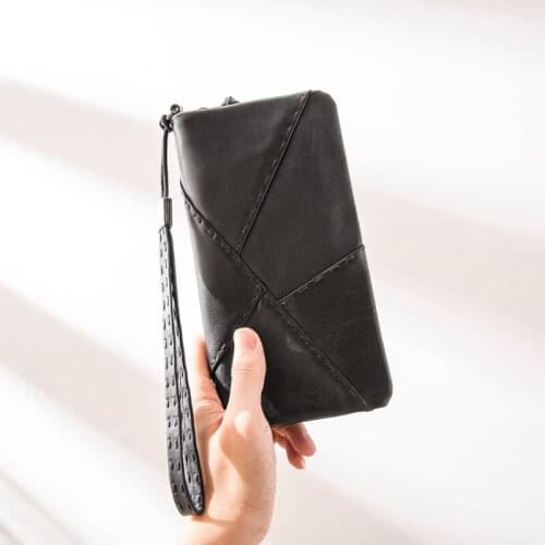 Handmade leather long wallet men multi-card clutch bag long large-capacity zipper purse mobile phone header layer leather wallet