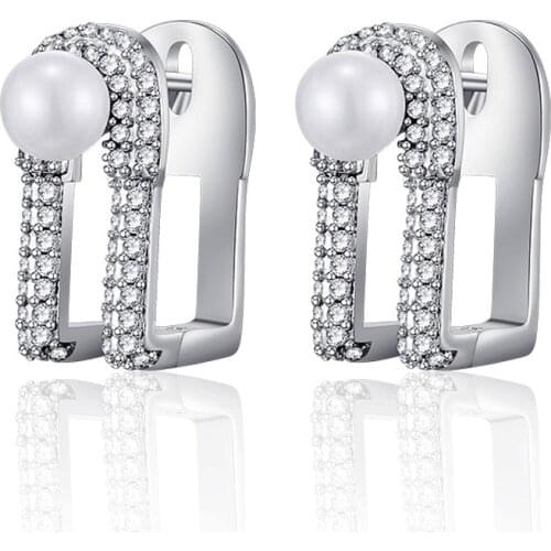 Creative AAA Cubic Zirconia Stud Earrings with Pearl Gold Silver Color Exquisite Jewelry for Women Wedding Party Accessories