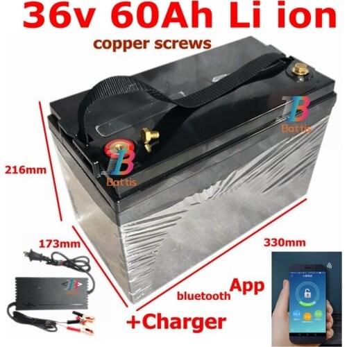 Deep cycle 36V 60AH Lithium ion battery for boat propeller RV back up power ebike scooter+10A Charger