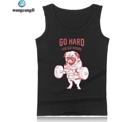 Bulldog Bodybuilding Tank Top Men Hip Hop go Hard or go home O-Neck Funny Tank Tops Plus Size Summer Vest Fashion Cute Pug Shirt