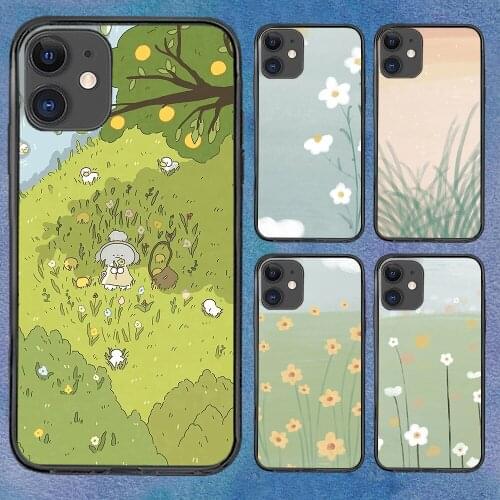 Cartoons Flower Grass Phone Case For iphone 12 11 6 Mini Pro XS Max X XR 7 8 Plus Soft TPU Cover 12Pro 11Pro 12Mini