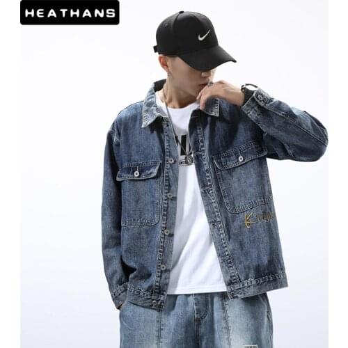 Mens Denim Jacket Mens Spring Autumn New Letter Printing Loose Jean Jacket For Male Solid Color Oversize Coat Jacket Size M-6XL