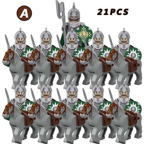 KT1046 SET 21PCS/Koruit Medieval Knights Rohan Uruk-hai Elves Gondor Warrior Dwarf Building Block Toys for Kid