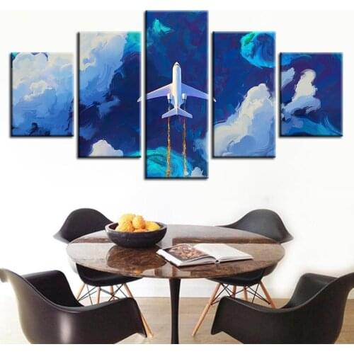 Wall Art Canvas Painting Frame 5 Panel Airplane In Flight Printed Modular Pictures Home Modern Decor Living Room Decoration