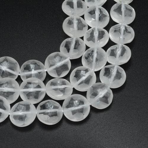 Natural Clean Quartz Matt Flat Round Beads with Snowflake Face 12mm