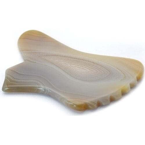 Natural Boot Shape Grey Agate Jade Gua Sha Scraping Massager, Real Jade Anti Cellulite Guasha Massage Stone for Facial Skincare