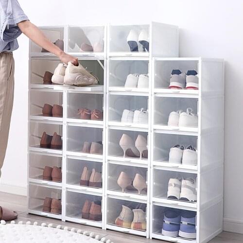 New Flip-Open Cover Transparent Stackable Shoes Drawer Case Storage Display Box Organizer Supplies
