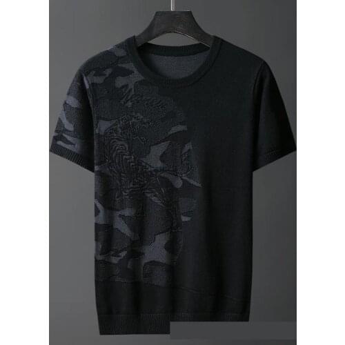 New Arrival Fashion High Quality Short Sleeve Men Jacquard Spring Summer Casual O-neck Print Knitted Tshirt Men Plus Size M-5XL