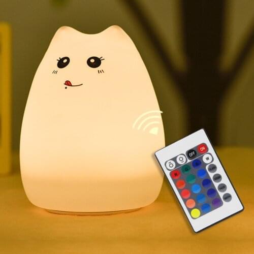New Portable Night Light Cute Kitty Silicone Touch Sensor LED Night Lamp USB Rechargeable Children Colorful LED Night Light Lamp