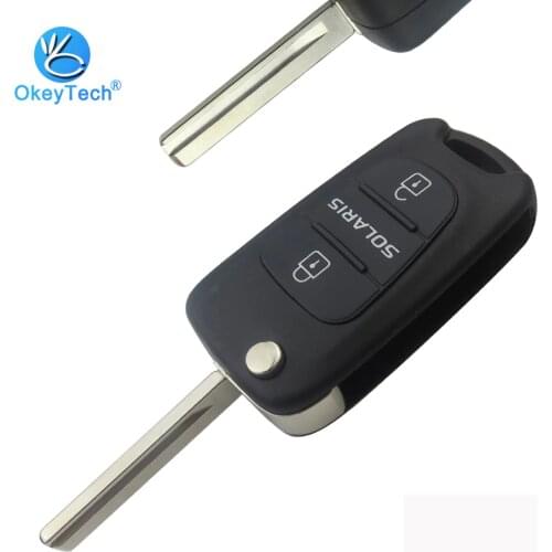 OkeyTech 3 Button Flip Folding Remote Car Key Case Replacement Blank Fob Keychain Switchblade Key Shell For Hyundai Solaris 2018