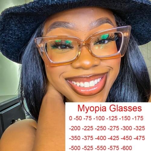 Vintage Brown Rectangle Myopia Glasses Ladies Anti Blue Light Computer Square Womens Clear Glasses Spectacle Frames Leesbril