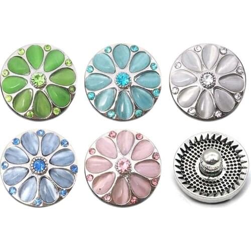 Wholesale metal Rhinestone Snap Buttons w236 flower Diy Jewelry fit 18mm Snap button Necklaces/Bracelets for women
