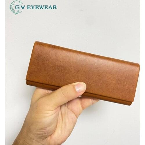 Original new Crazy Horse leather compact triangle pressure resistant light portable brown simulation leather men women myopic