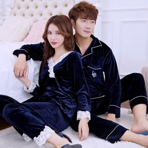 Autumn Golden Velvet Couple Pajamas Women Cardigan Long-Sleeved Home Wear Men Korean Version Lapel Can Wear Outside Suit