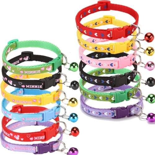 Pet Cat Collar Cute Letters Print Cat Bell Collar Adjustable Nylon Ribbon Collar for Cats Small Dogs Puppy Neck Strap 1.0cm