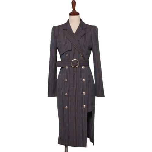 2021 Korean New Fashion Autumn And Winter Plaid Suit Dress Outfit Temperament Slim And Slim Irregular Skirt Office Party Dress