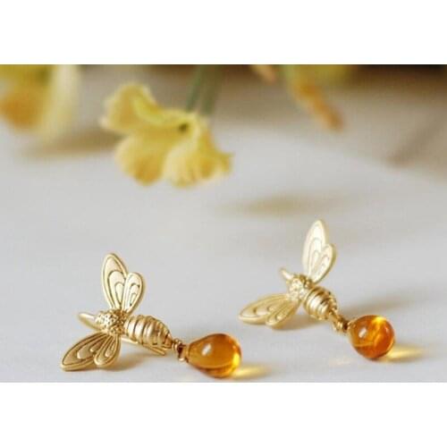 Drop Stud Earrings Women Small Bee Earring Dangle Ladies Pendant Insect Wedding Girls Gold Color Korean Trendy Metal