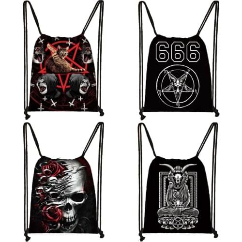666 / Hail Satan / Baphomet Drawstring Bag Women Casual Backpack Ladies Storage Bags for Travel Teenager Girls Bookbag