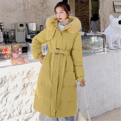 2021 Winter Fashion New Mid-Length Loose Fur Collar Hooded Long-Sleeved Thick Warm Cotton Jacket Female Trend H174