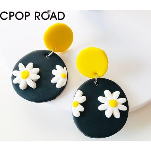 Creative Polka Dot Polymeric Clay Earring for Women Geometric Handmade Flower Soft Clay Dangle Earring Fashion Jewelry Girl Gift